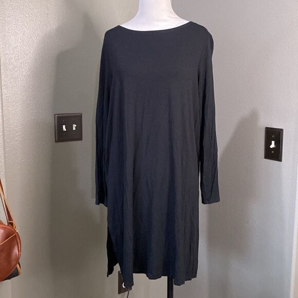 Eileen Fisher Black Fine Jersey Long Top Tunic - Picture 2 of 10